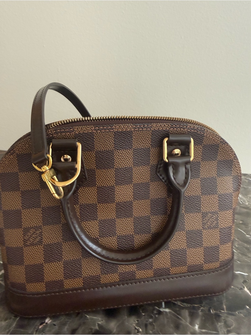 Louis Vuitton Alma BB Damier Ebene Crossbody Bag w/ Strap Lock & Key